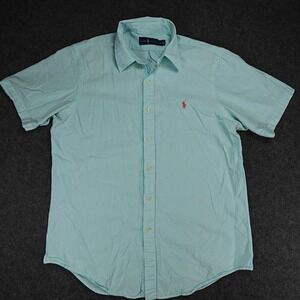Ralph Lauren Seersucker Light Blue Striped Short Sleeve Button Down Shirt L